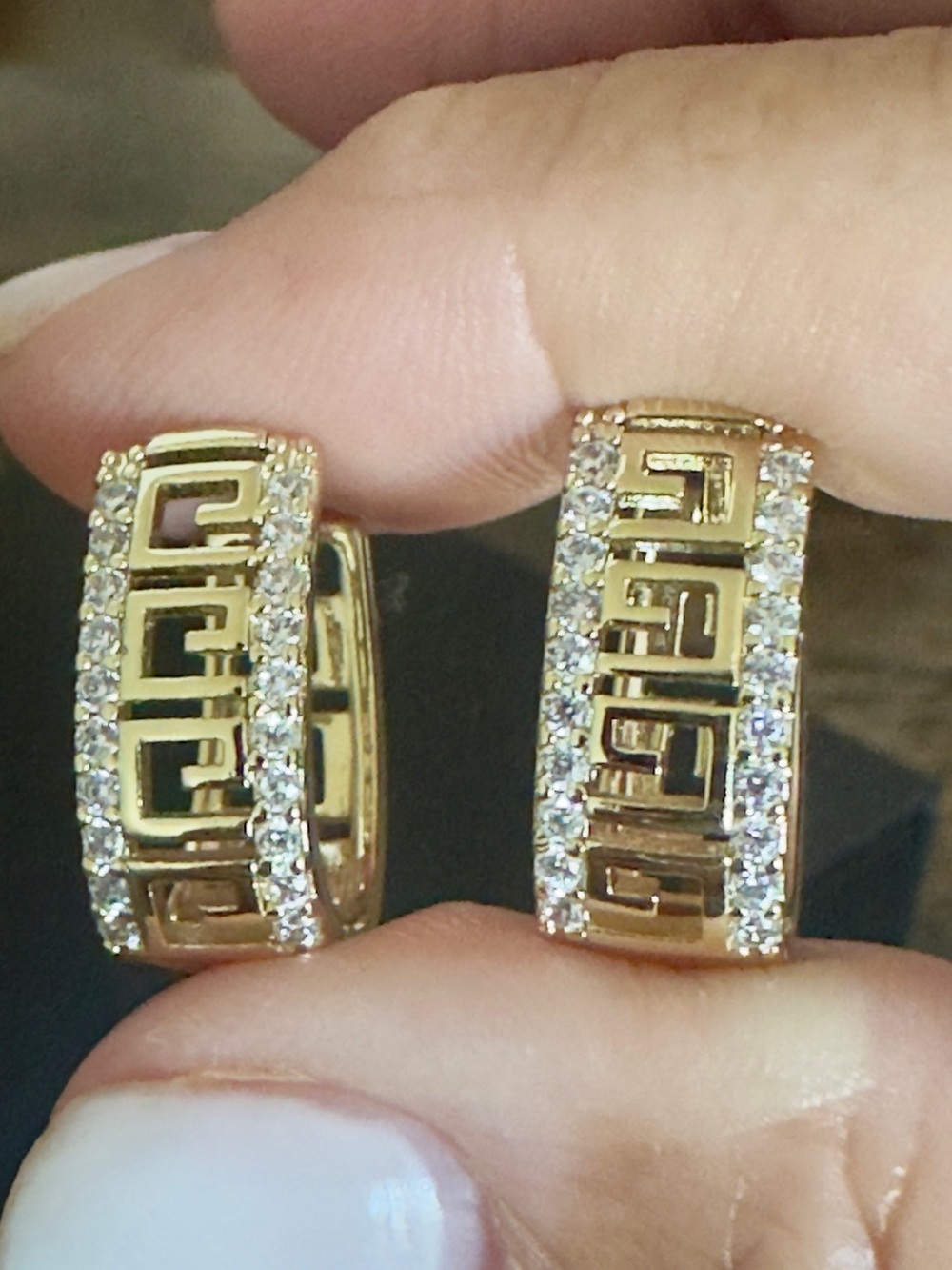 Greek Key Pavé Border Earrings